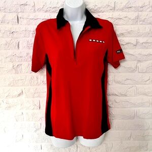 TGI Friday’s Logo Red and Black Zippered Short Sleeve Uniform Polo Shirt, Size M